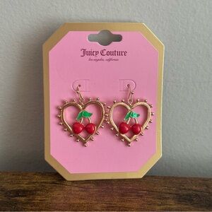 New Juicy Couture Gold Color Red Cherry Heart Dangle Earrings Women's Jewelry